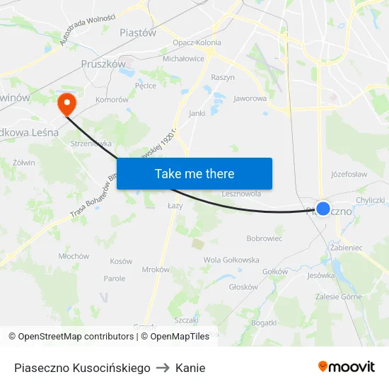 Piaseczno Kusocińskiego to Kanie map