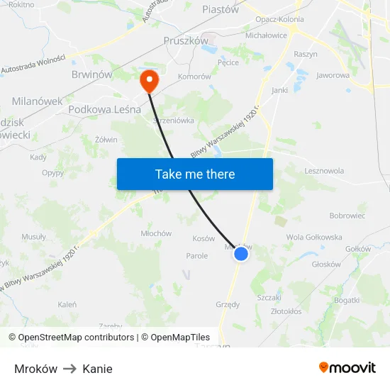 Mroków to Kanie map
