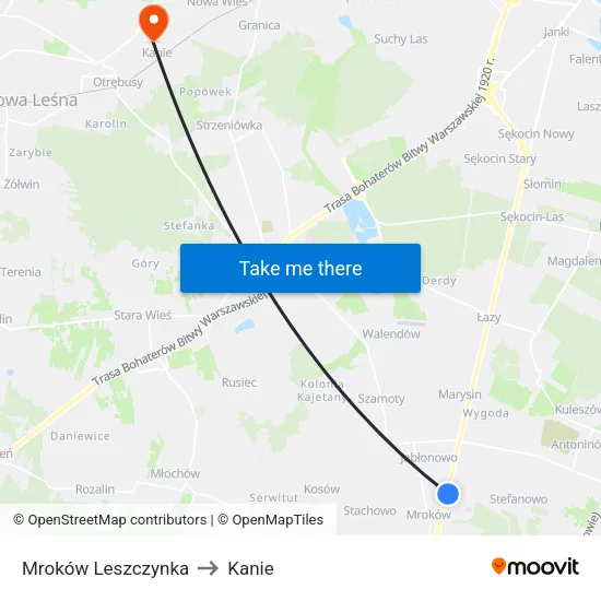 Mroków Leszczynka to Kanie map