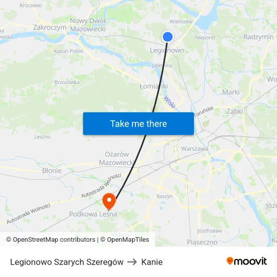 Legionowo Szarych Szeregów to Kanie map