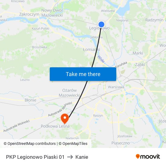 PKP Legionowo Piaski 01 to Kanie map