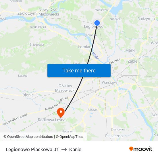 Legionowo Piaskowa 01 to Kanie map