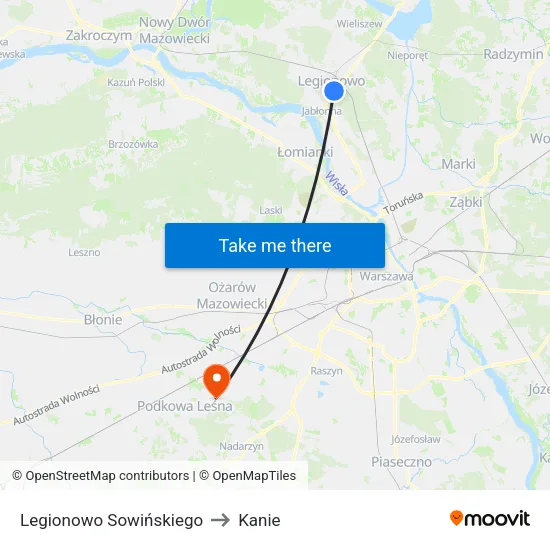 Legionowo Sowińskiego to Kanie map