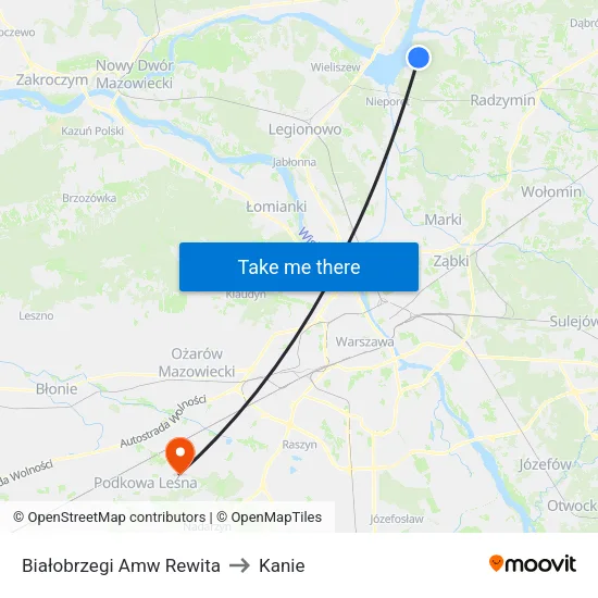 Białobrzegi Amw Rewita to Kanie map