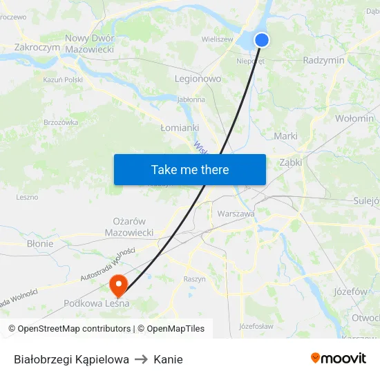 Białobrzegi Kąpielowa to Kanie map