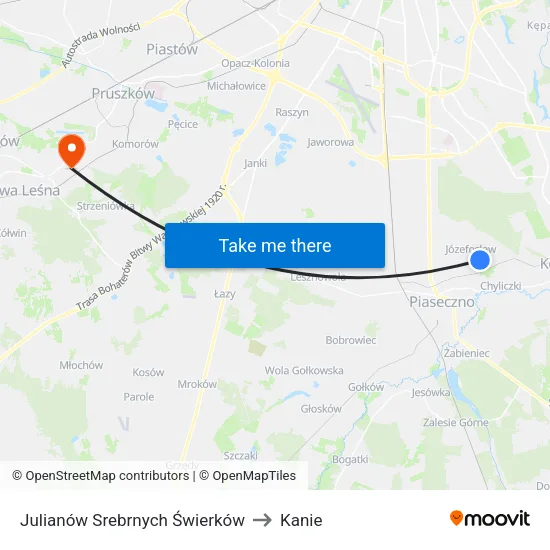 Julianów Srebrnych Świerków to Kanie map
