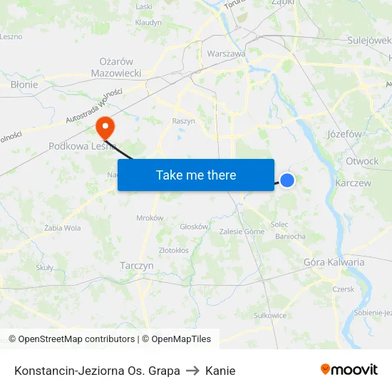 Konstancin-Jeziorna Os. Grapa to Kanie map