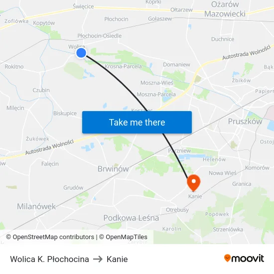 Wolica K. Płochocina to Kanie map