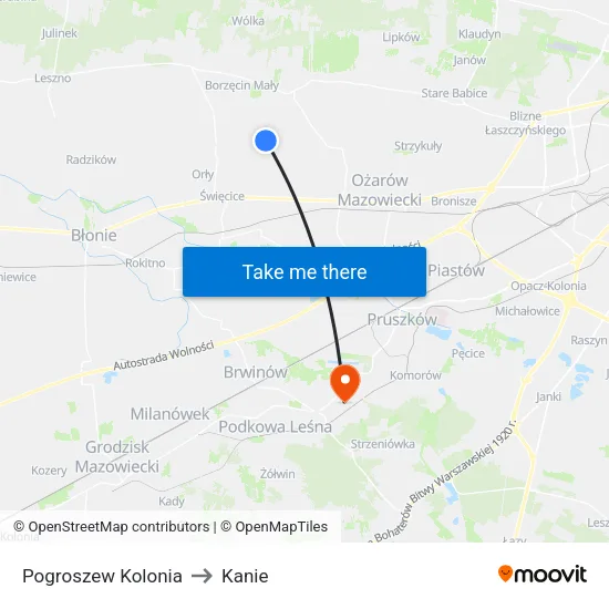 Pogroszew Kolonia to Kanie map