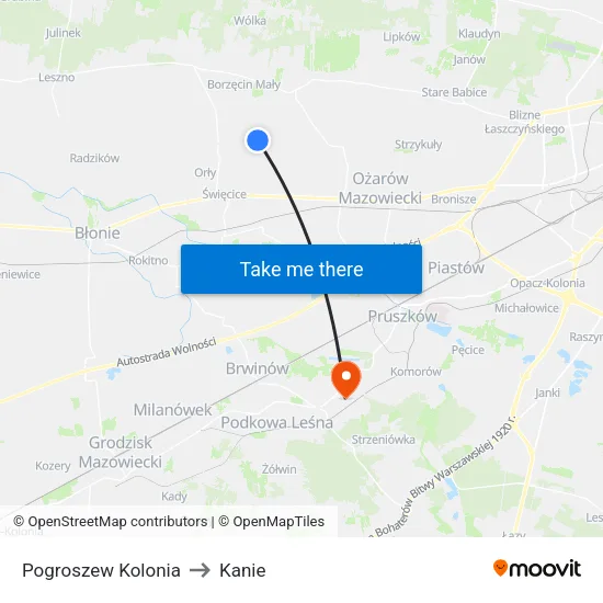 Pogroszew Kolonia to Kanie map