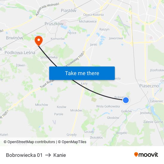 Bobrowiecka 01 to Kanie map