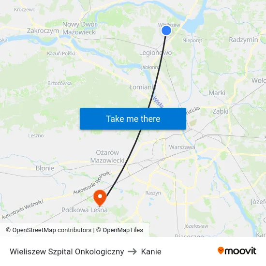 Wieliszew Szpital Onkologiczny to Kanie map