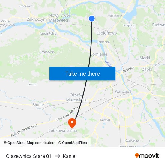 Olszewnica Stara to Kanie map