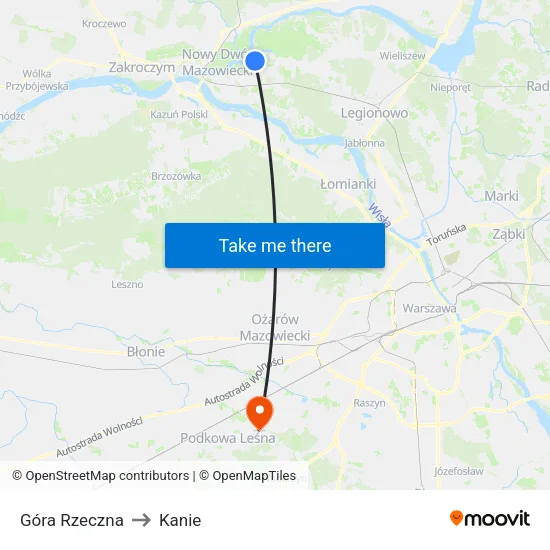 Góra Rzeczna to Kanie map