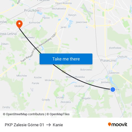 PKP Zalesie Górne to Kanie map