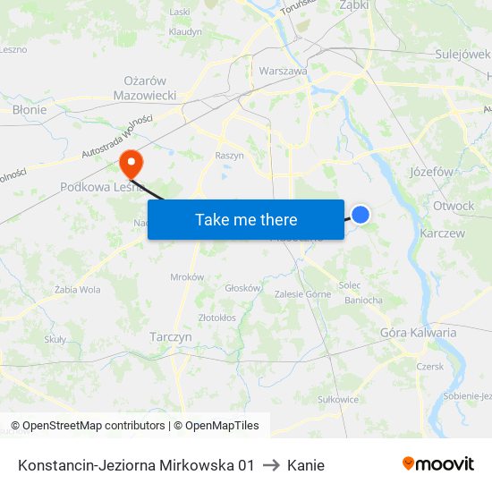 Konstancin-Jeziorna Mirkowska 01 to Kanie map