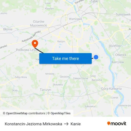 Konstancin-Jeziorna Mirkowska to Kanie map