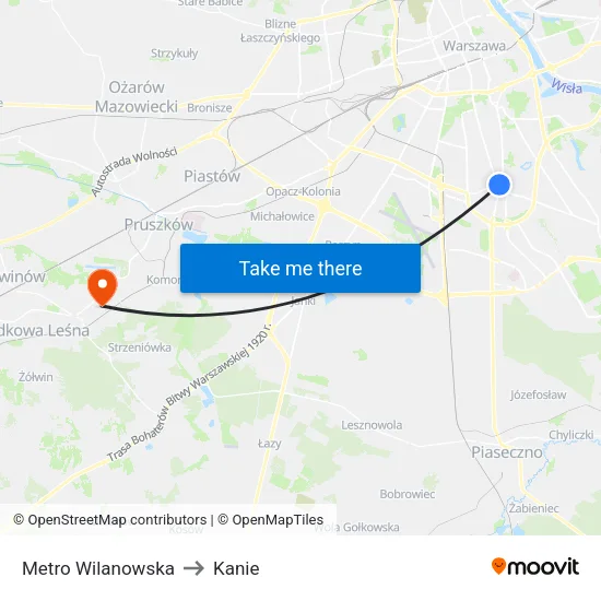 Metro Wilanowska to Kanie map