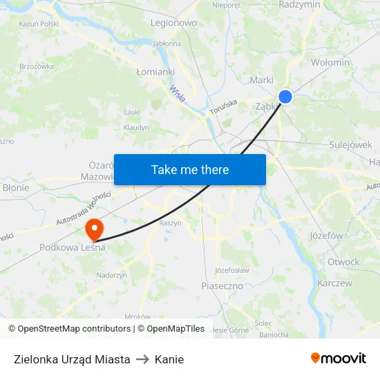 Zielonka Urząd Miasta to Kanie map