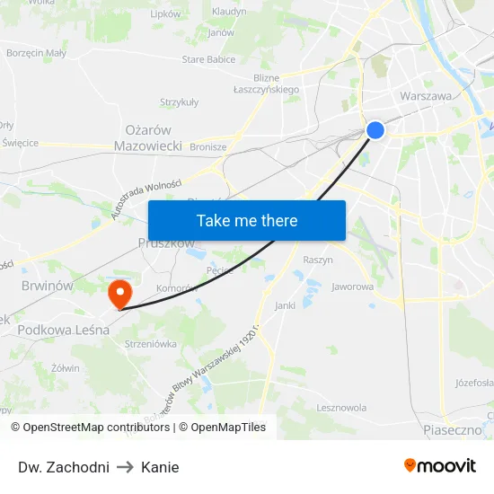 Dw. Zachodni to Kanie map