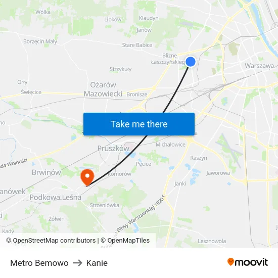 Metro Bemowo to Kanie map