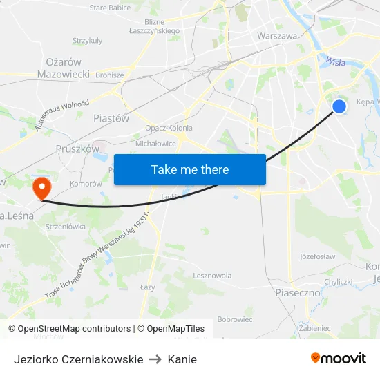 Jeziorko Czerniakowskie to Kanie map