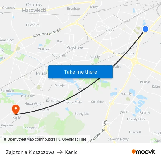 Zajezdnia Kleszczowa to Kanie map
