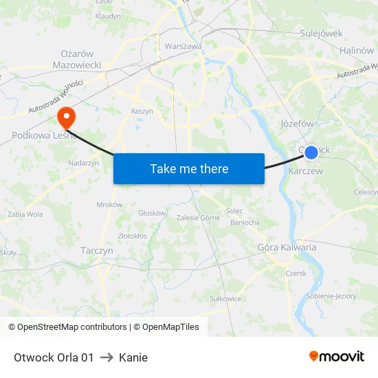 Otwock Orla 01 to Kanie map