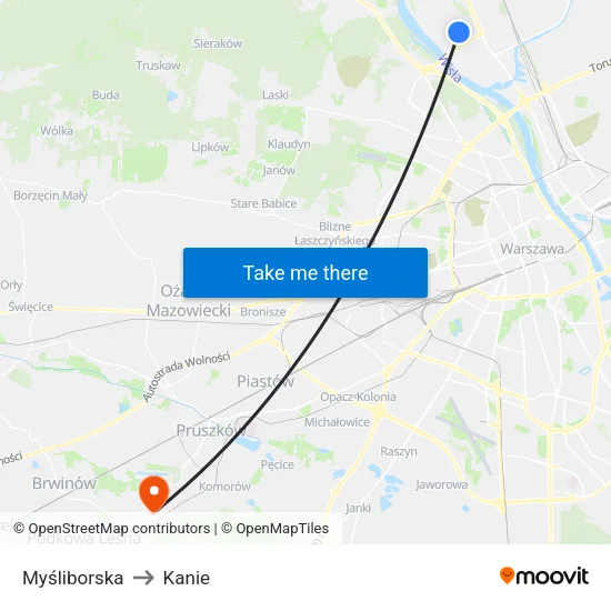 Myśliborska to Kanie map