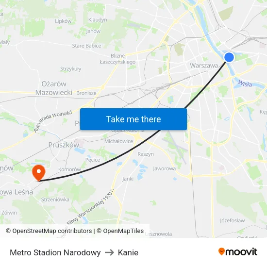 Metro Stadion Narodowy to Kanie map