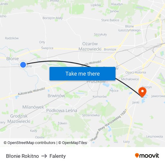 Błonie Rokitno to Falenty map