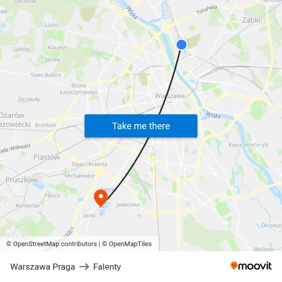 Warszawa Praga to Falenty map