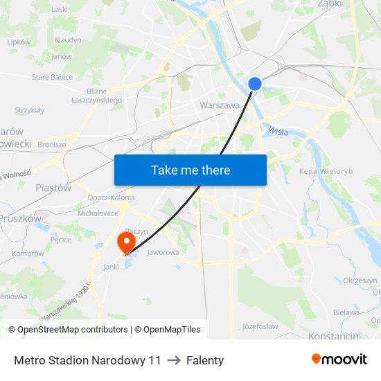 Metro Stadion Narodowy 11 to Falenty map