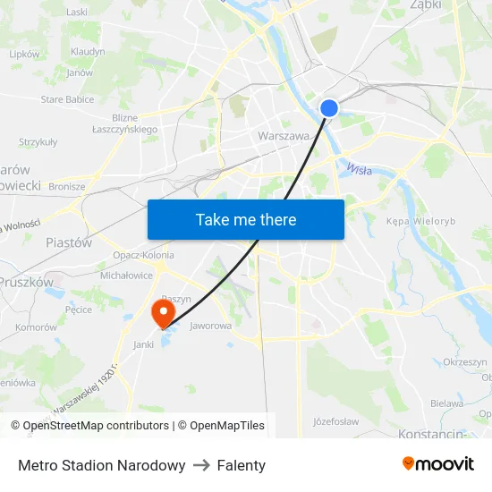 Metro Stadion Narodowy to Falenty map