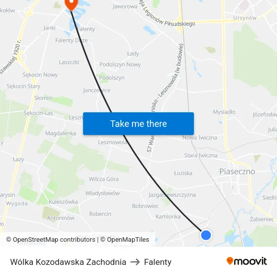 Wólka Kozodawska Zachodnia to Falenty map