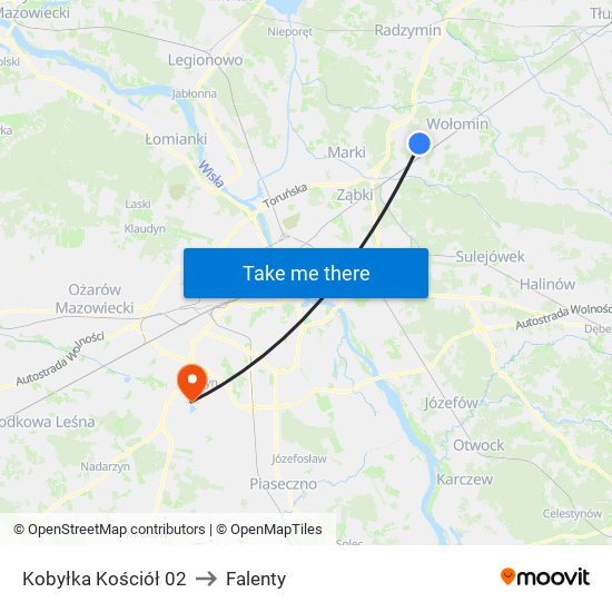 Kobyłka Kościół to Falenty map