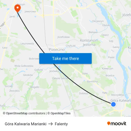 Góra Kalwaria Marianki to Falenty map