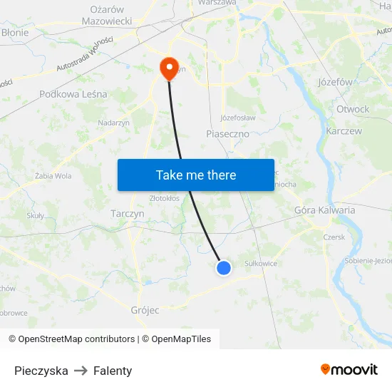 Pieczyska to Falenty map