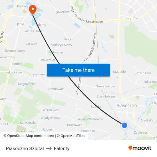 Piaseczno Szpital to Falenty map