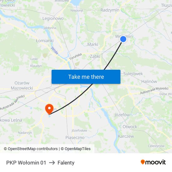 PKP Wołomin to Falenty map