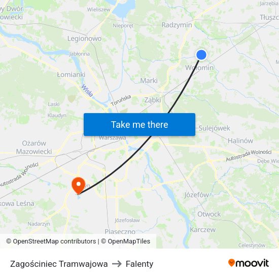 Zagościniec Tramwajowa to Falenty map