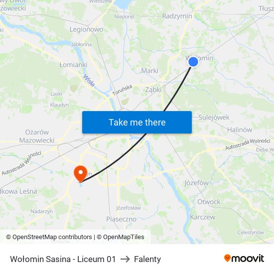 Wołomin Sasina-Liceum to Falenty map