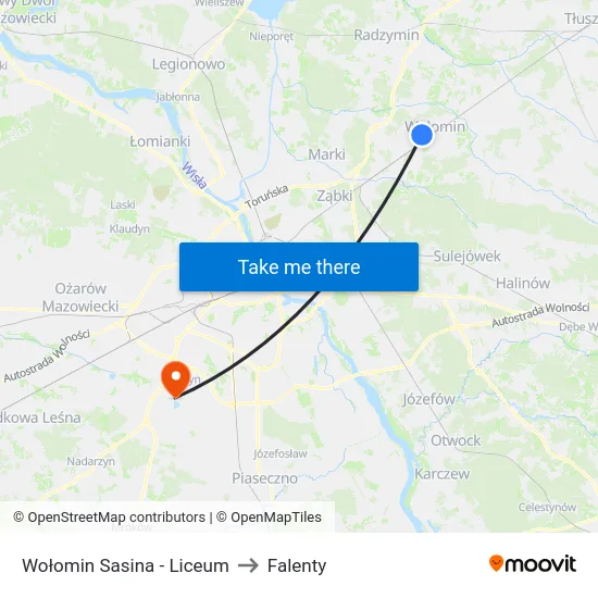 Wołomin Sasina - Liceum to Falenty map