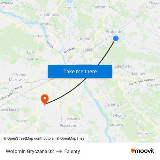 Wołomin Gryczana to Falenty map