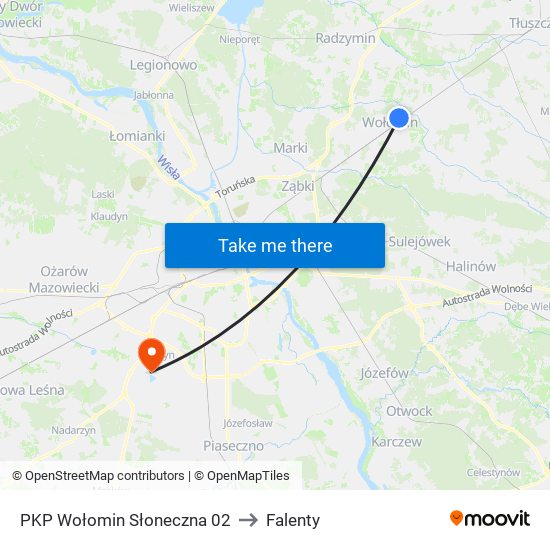 PKP Wołomin Słoneczna to Falenty map