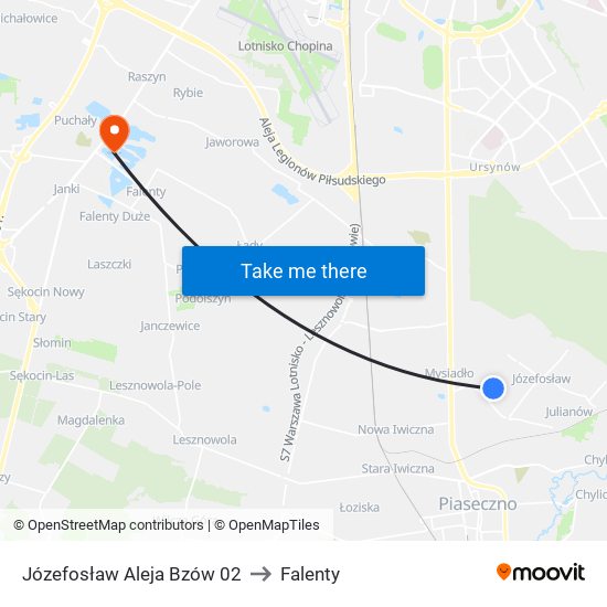 Józefosław Aleja Bzów to Falenty map