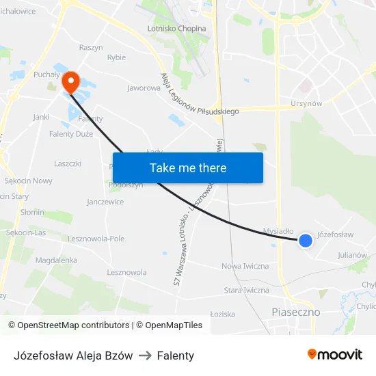 Józefosław Aleja Bzów to Falenty map