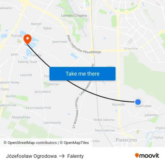 Józefosław Ogrodowa to Falenty map