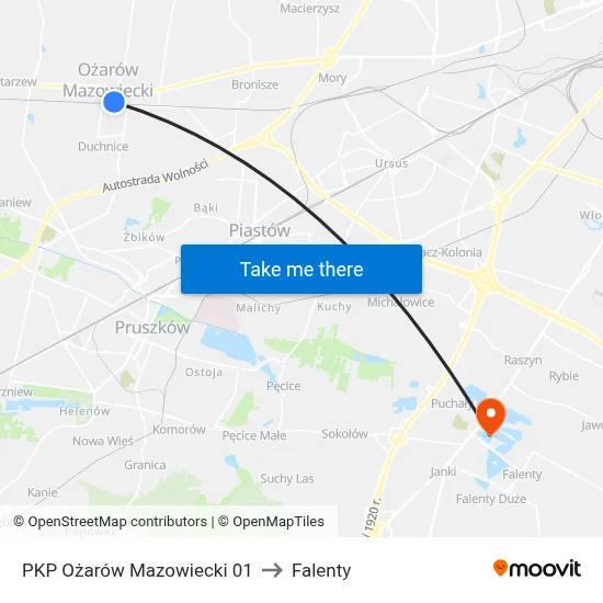 PKP Ożarów Mazowiecki 01 to Falenty map