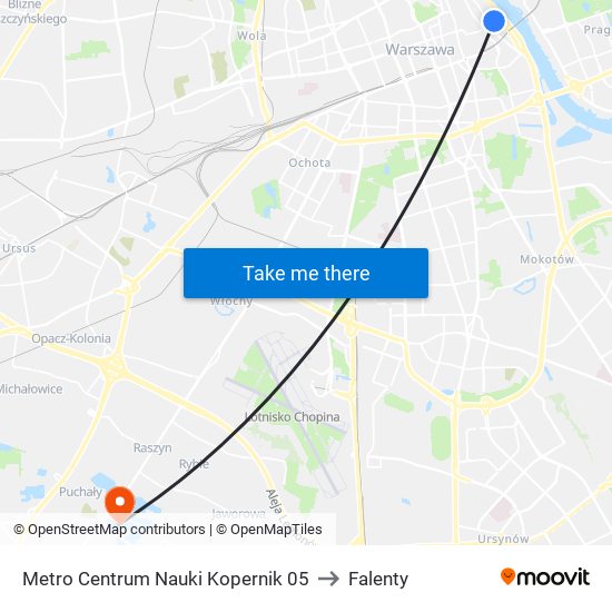 Metro Centrum Nauki Kopernik 05 to Falenty map